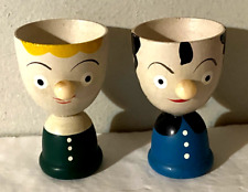 Vintage Lot of 2 Giftcraft Handpainted Man &Woman Wood Egg Cups / Japan / 3