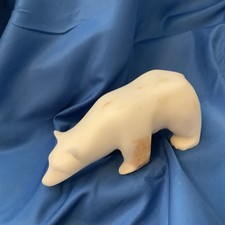 Vintage Polar Bear Solid Stone Sculpture Carving 6.5x3x3” 1 Lb 11 Ounces White picture