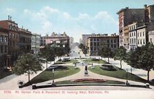 Vintage Postcard Baltimore Maryland Mt Vernon Place & Monument St Looking West 5 picture