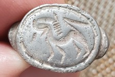 Ancient Greco-Roman Stylized Animal Engraving Solid Silver Ring Fully Wearable  picture
