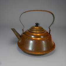 Lovely Vintage Copper Teapot Reed & Vinyl Wrapped Handle Beautiful Patina picture