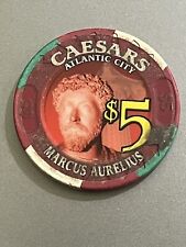 Caesars Atlantic City NJ $5 Five Casino Chip Roman Emperor Marcus Aurelius Vtg picture