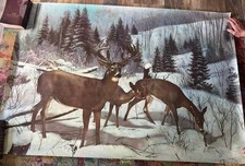 Sears Roebuck MCM Large Wall Mural Winter Deer Scene 45x65  1961 VTG picture
