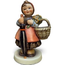 Vintage Goebel Hummel On Holiday Figurine HUM 350 Girl Umbrella Basket TMK6 1986 picture