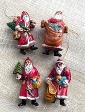VTG Set of 4 Blow Mold Hard Plastic Santa Claus Christmas Ornaments 3-4