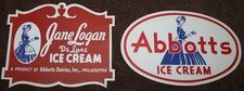 VTGE 1950'S JANE LOGAN & ABBOTT DAIRIES ICE CREAM LITHO  PRINTED DECAL SIGNS picture