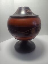 Hand Turned Carved Wooden Vase Made in Haiti.  Two Toned Wood, Beautiful Etching picture