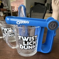 Oreo Twist Lick Dunk Clear Glass Mug Set w/ Blue Dunking Holder picture