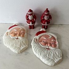 VTG 1950s/1960s Christmas Plastic Lot 2 Santa Candy Containers & 2 Cake Toppers picture
