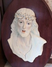 Jesus Wall Plaque Vintage Wood Ceramic Christ Christian Christianity Decor picture