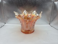 Vintage Peach Opal Carnival Glass Vase 4.5