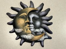 Vtg 90s Celestial Sun Crescent Moon Kiss Face Wall Plaque Plaster Chalkware Art picture