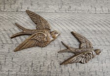 Vintage Burwood Swallows Brown Bird 1983 Wall Hangings Decor Set Pair Lot Of 2 picture