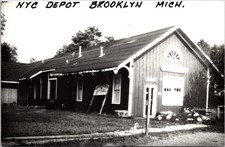 RPPC NYC Railroad Depot Brooklyn Michigan Real Photo Postcard Antique Store Sign picture