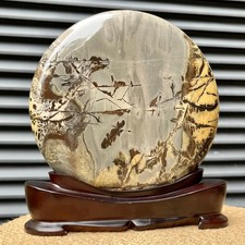 4.9 LB  Picture Stone Landscape Unique Gift Display Art w/ Wood Base picture