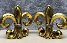 Vintage Style Pair of Gilded Gold Fleur de Lis Bookends Book Ends 6.25” Tall picture