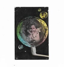 Antique Surreal Fantasy Postcard; Coquette and Bubble Pipe; Tinted RPPC; NPG picture