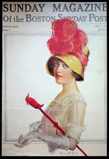 Neysa McMein COVER ONLY Boston Sunday Mag 1900s Lady With Cardinal Walking Stick picture