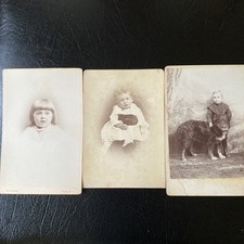 VTG Cabinet Cards Children Photographs Boy w Dog Utica NY Fulton St Brooklyn picture