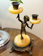 Rare Vintage Brass Cherub Candelabra Marble Base Hollywood Regency 2 Arm picture