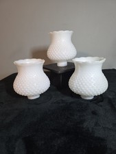 Vintage White Milk Glass Hobnail Chimney Lamp Shades Set of 3 Ruffled Rim 5 Inch picture