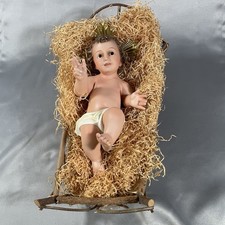 Large Vintage Porcelain Baby  Jesus Nativity Rustic Manger Made In Spain picture