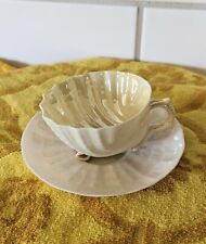 Belleek 5th Mark Neptune Seashell Footed Tea Cup & Saucer Set 1955-1965 Cream picture