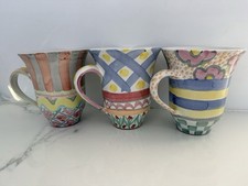 Vintage 1996 MacKenzie Childs Hand Painted Terracotta Taylor Mug Set Trio picture