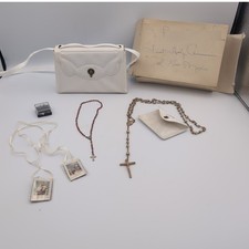 Vintage 1950s First Holy Communion Set Rosaries Scapular Purse Keepsake Catholic picture