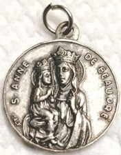 Vtg Christian Catholic RELIC Charm Pendant medal ST ANNE DE BEAUPRE Mary Mother picture
