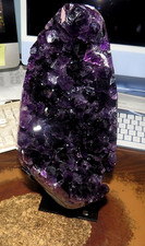 HUGE  AMETHYST CRYSTAL CLUSTER GEODE  URUGUAY CATHEDRAL POLISHED STEEL STAND JAL picture