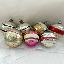 Mixed Lot 7 VTG Glass Ornaments Striped US of A Cap Shiny Brite Black Christmas picture