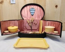 Rare Vintage Traveling Vanity set  MIRROR BRUSH CELLULOID DECO . More picture