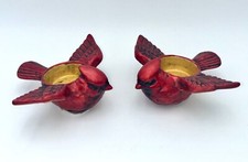 2 Creative Co-op Cardinals Ceramic Christmas Votive Tealight Candle Holders. picture