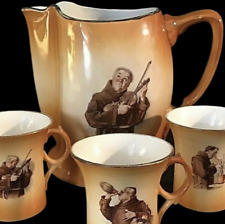 ANTIQUE MONK PITCHER AND CUPS WARWICK PORCELAIN FRIAR TUCK picture
