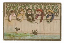 Old Trade Card Grand Perfect Oven Range WB Johnston Spring Grove PA Boys Fishing picture