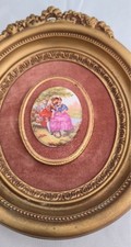 Vintage Porcelain Medallion Oval Gilt Frame Fragonard Style Romantic Wall Art picture