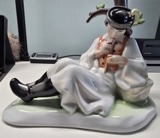 Vintage Zsolnay Pecs Hungary Porcelain Figure Man Playing Music Flute picture