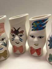 Unique Vintage Artistic 5” Ceramic Vase Collectibles Set- 6 Hand Painted Faces picture