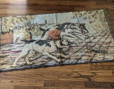 Vintage Tapestry Rug Wall Hanging Dogs Chasing Rat Venetian Canal Gobelin 43x25