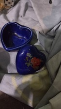 Vintage Cobalt Blue Little Mini Heart Shaped Trinket Box Taiwan. picture