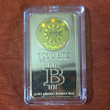 1000 BTC Bitcoin Gold Plated Bearer Bar Collectible in Plastic Case picture
