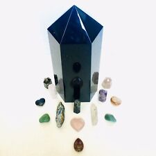 11.8” Tall - 10.5 LB - Natural Black Obsidian Hexagon Point Obelisk Tower picture