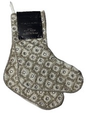 NEW Tahari Set 2 Luxury Christmas Stockings Faux Pearl Silver Beaded lattice picture