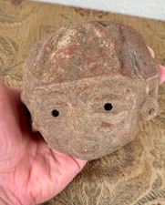 Antique Pre-Columbian Pottery Head Male Warrior Ceramic Figure Artifact Mexico picture