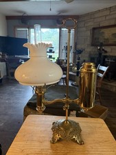 ANTIQUE VICTORIAN ROSE BRASS STUDENT LAMP WITH SHADE picture
