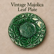 Vintage Green Majolica Leaf Plate 5” Bordallo Pinheiro and Secla Style picture