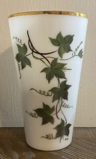 White Opaline Glass Handpainted Vase picture