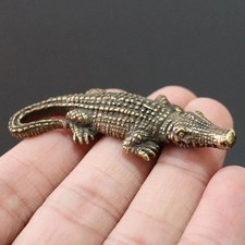 Antique Brass Crocodile Statue Mini Alligator Figurine Feng Shui Home Office Des picture