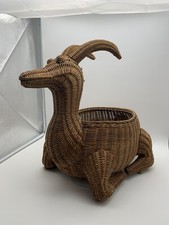 MCM Ram Large Wicker Ratan Boho Vintage Ram Basket Magazine Holder/Plant Basket picture